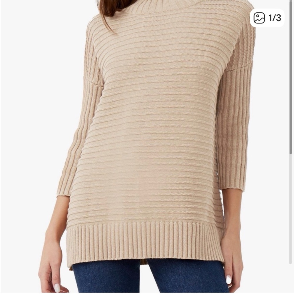 French Connection Oatmeal Ribbed High Neck Sweater